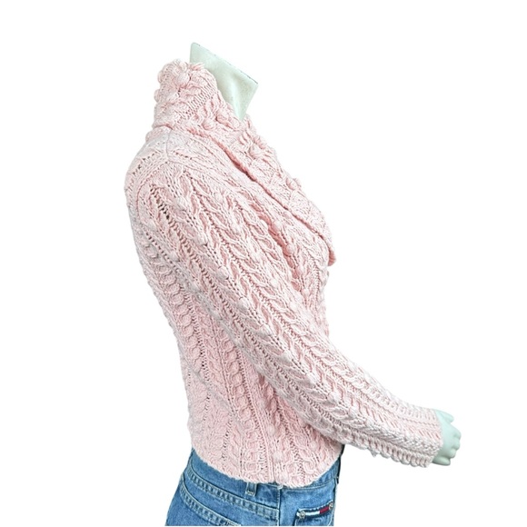 Y2K DKNY Baby Pink Popcorn Chunky Knit Collared Single Button Cardigan Small - Picture 5 of 7